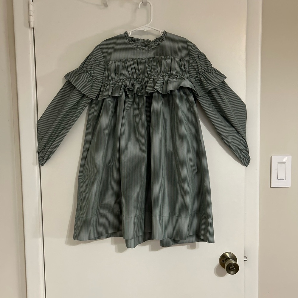 Elegant Carbon Soldier Green Striped Kids Dress size 10
